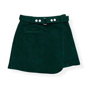 Gianni Bini Green Wool Blend Wrap Front Mini Skirt with Belt